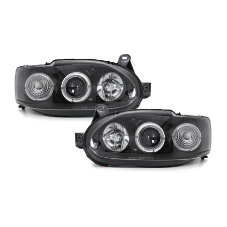 Phares Ford Escort MK7 Avec 2 Anneaux Lumineux Angel Eyes Noir SWF08B