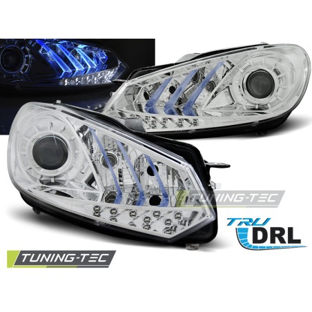 Phares avant TRUE DRL chrome lumière bleue pour VW Golf 6 10.08-12