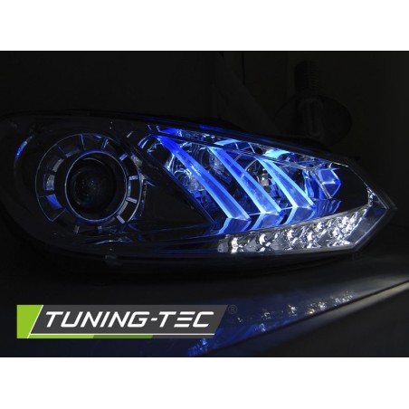 Phares avant TRUE DRL chrome lumière bleue pour VW Golf 6 10.08-12