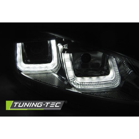 Phares U-LED DRL Noir Chrome pour VW Golf 6 08-12