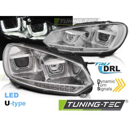 Phares U-LED DRL Chrome Séquentiel pour VW Golf 6 08-12