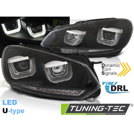 Phares U-LED DRL noir séquentiel pour VW Golf 6 08-12