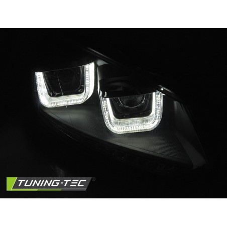 Phares U-LED DRL noir séquentiel pour VW Golf 6 08-12