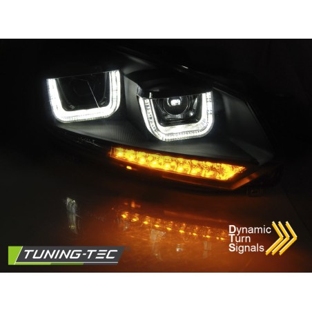 Phares U-LED DRL noir séquentiel pour VW Golf 6 08-12