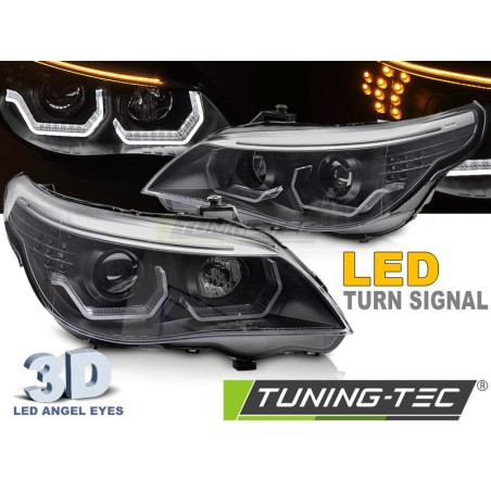 HEADLIGHTS ANGEL EYES LED 3D BLACK fits BMW E60 E61 03-07