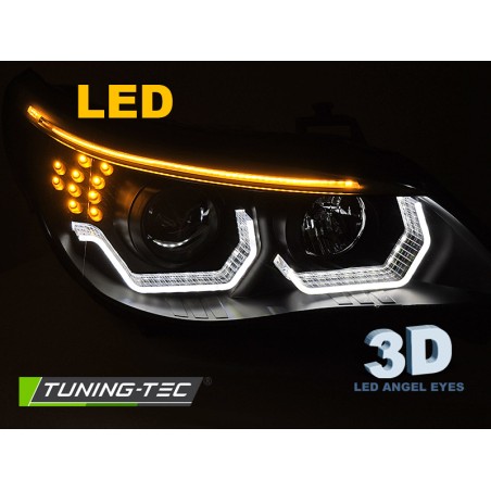 HEADLIGHTS ANGEL EYES LED 3D BLACK fits BMW E60 E61 03-07