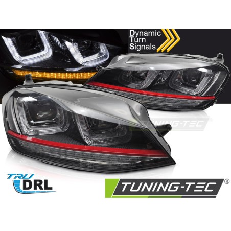 HEADLIGHTS LIGHT SEQ BLACK WITH RED LINE fits VW GOLF 7 13-17