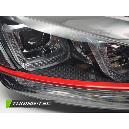 HEADLIGHTS LIGHT SEQ BLACK WITH RED LINE fits VW GOLF 7 13-17