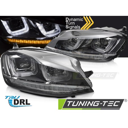 HEADLIGHTS LIGHT SEQ BLACK WITH CHROME LINE fits VW GOLF 7 13-17