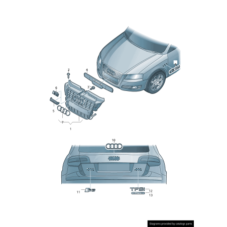 Emblème Chromé/Rouge RS3 Original Audi A3 8P 8V pour Coffre