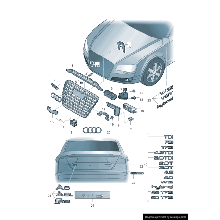 Emblème Chromé Audi V8T Original pour Aile