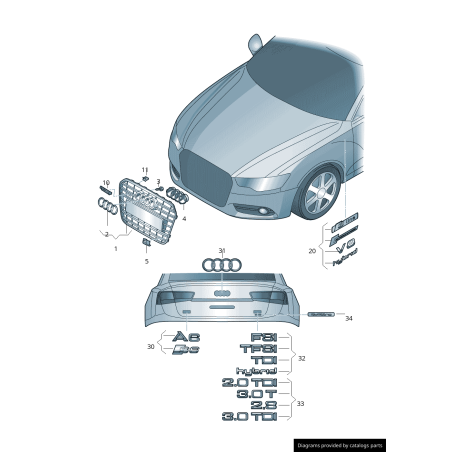 Emblème chromé original Audi A6 S6 RS6 Avant logo anneaux hayon 4G98537422ZZ