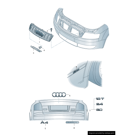 Emblème Audi A4 Original - Logo Chromé Brillant 8H08537412ZZ