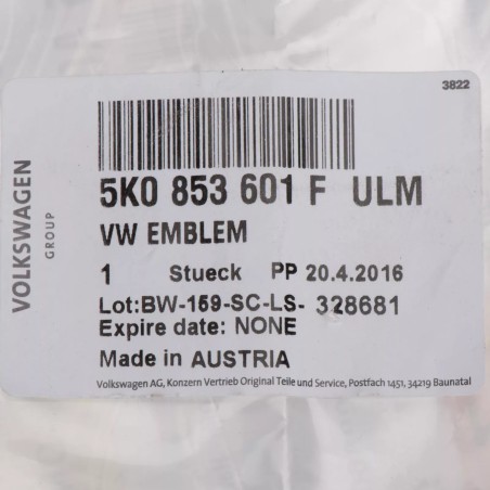 Emblème avant chromé pour calandre VW Golf 6 (5K)