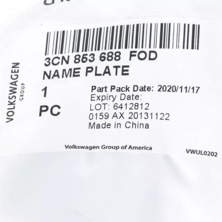 Plaque de Nom d'Aile Volkswagen Atlas 2018-2022 OEM 3CN-853-688-FOD NEUF