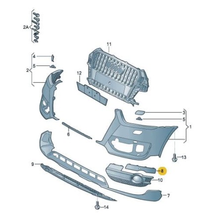 Moulure de Grille de Pare-chocs Avant avec Trous pour Capteurs Audi Q3 2012-2014