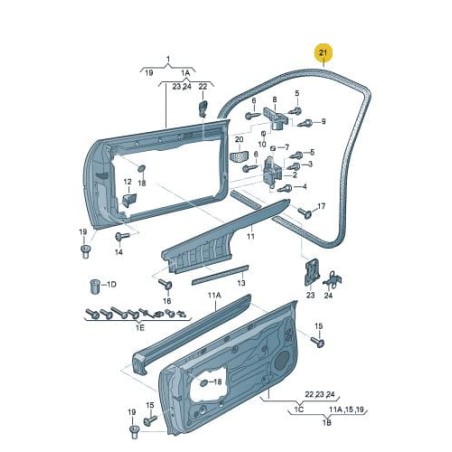 Joint en caoutchouc intérieur de porte avant Audi A3 5 portes 2004-2013 argenté