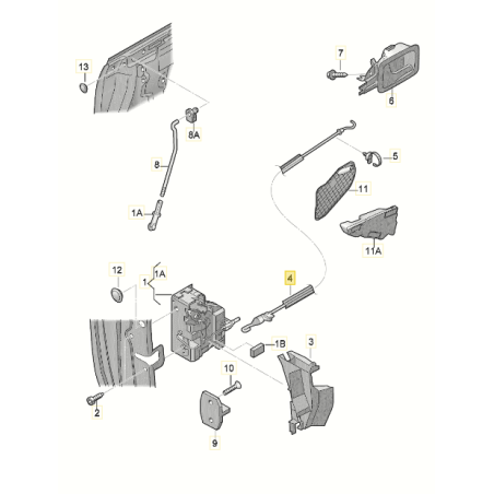 Câble Bowden de poignée de serrure de porte avant Audi A3 3 portes 2006-2013