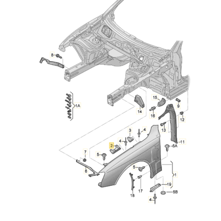 Support central d'aile avant Audi A5 2008-2017