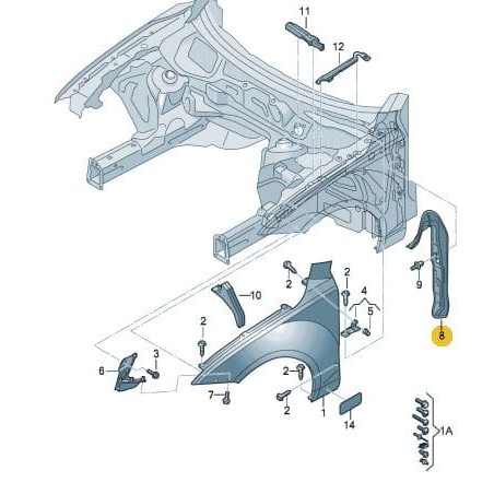 Joint de pli d'extrémité d'aile avant Audi A7 2011-2018