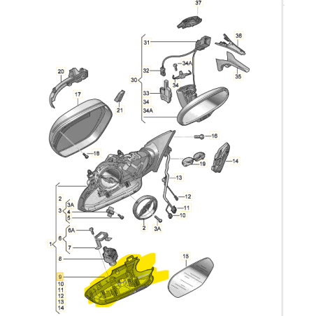 Panneau de garniture inférieur de rétroviseur latéral Audi A6 C7 2011-2018