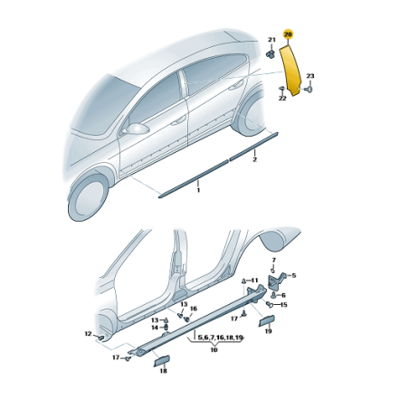 Cache de garniture de porte du montant B VW Passat CC 2009-2017