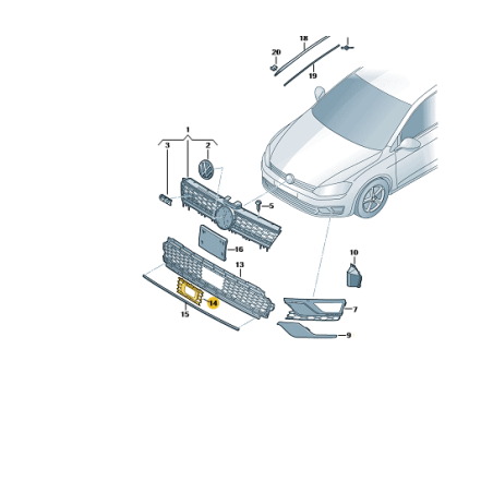 Cadre Distronic dans la calandre centrale pare-chocs avant VW Golf VII 2014-2017