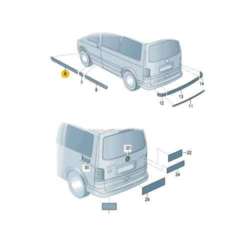 Bande de protection chromée porte avant VW T5 2012-2015