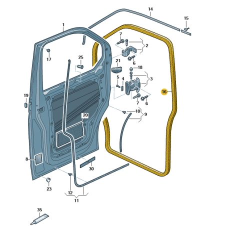 Joint d'étanchéité intérieur de porte avant VW Transporter Multivan T5 2004-2016 T6 T6.1 2016-