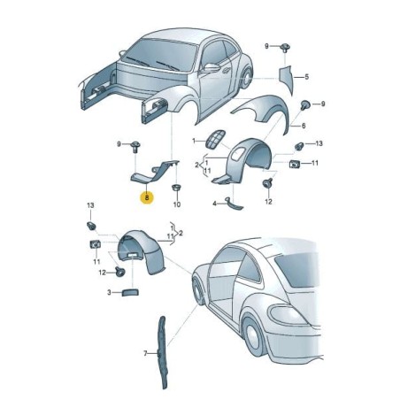 Support de fixation d'aile avant VW Beetle 2012-2019