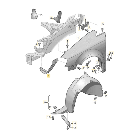 Support de garde-boue avant VW Touran Caddy 2011-2015