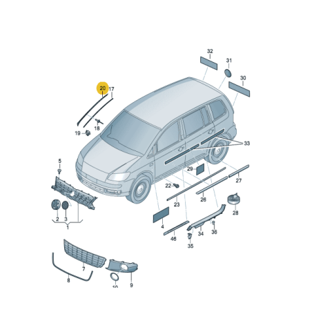 Moulure latérale de pare-brise avant VW Touran 2003-2015