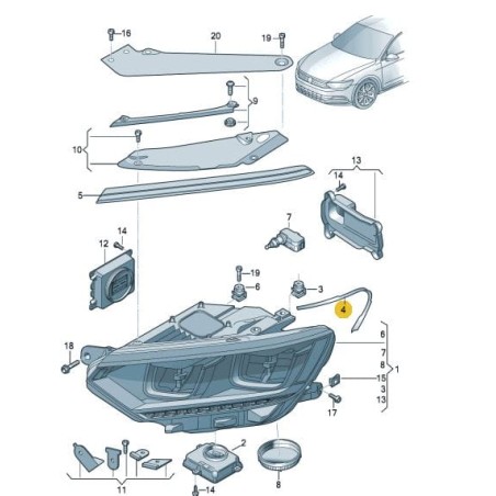 Joint d'étanchéité de phare VW Passat B8 2015-