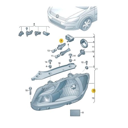 Support d'ampoule de clignotant de phare VW Caddy 2011-2015