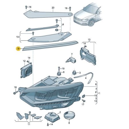 Enjoliveur supérieur de phare chromé VW Passat B8 2015-