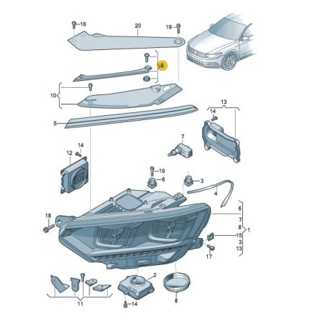 Joint d'étanchéité supérieur de garniture de phare VW Passat B8 2015-