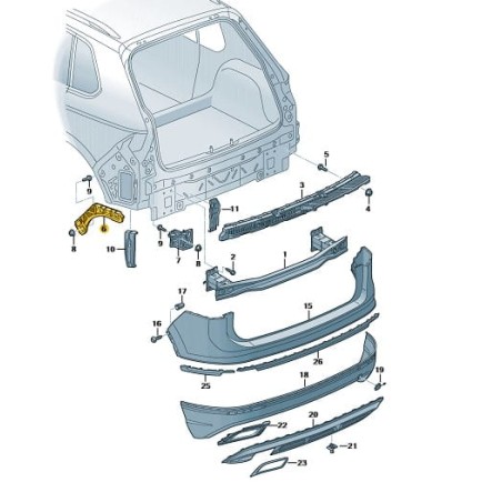 Support de pare-chocs arrière Volkswagen Tiguan 2016-