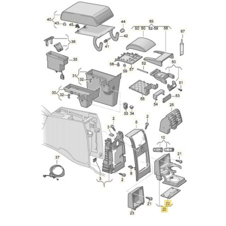 Porte-gobelet rabattable console centrale arrière VW Caddy Touran