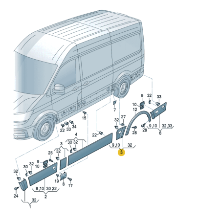 Bande de protection latérale arrière VW Crafter 2016-