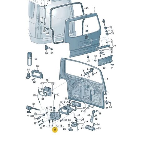 Mécanisme de verrouillage du coffre arrière VW T5 2004-2010