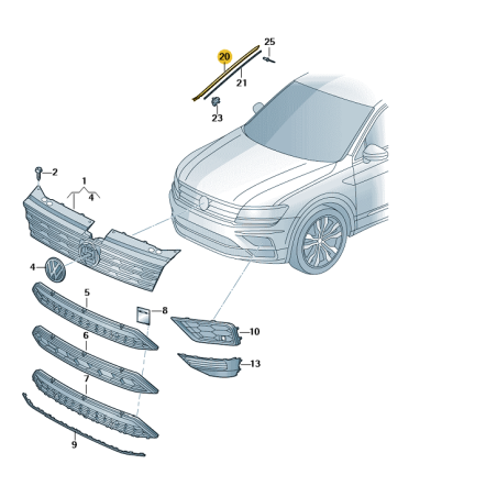 Moulure de pare-brise VW Tiguan II 2015- Tiguan Allspace | Seat Tarraco