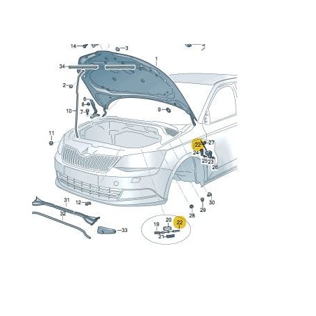 Câble de verrouillage capot arrière Skoda Fabia III 2015-