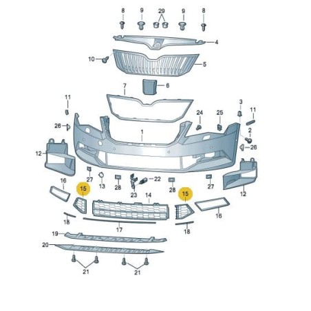 Grille latérale inférieure du pare-chocs avant Skoda Superb III 2015-