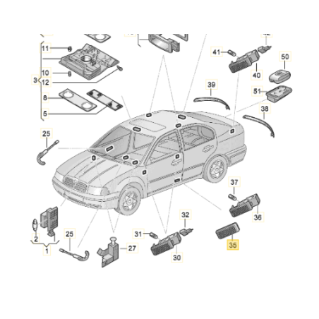 Réflecteur rouge d'avertissement porte avant Skoda Octavia III Fabia Yeti Karoq Kodiaq Enyag