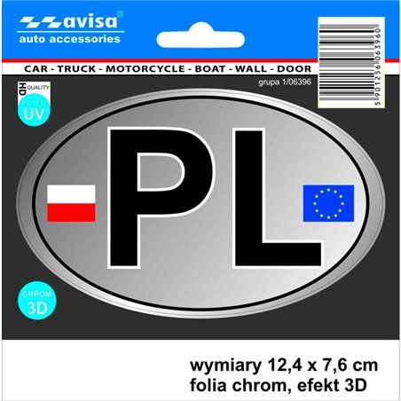 Autocollant AutoTattoo PL + Flags 3D Chrome - 12,4 x 7,6 cm