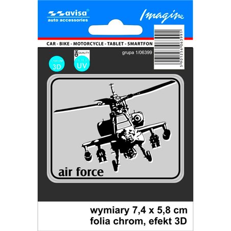 Autocollant AutoTattoo Helicopter 3D Chrome - 7,4 x 5,8 cm