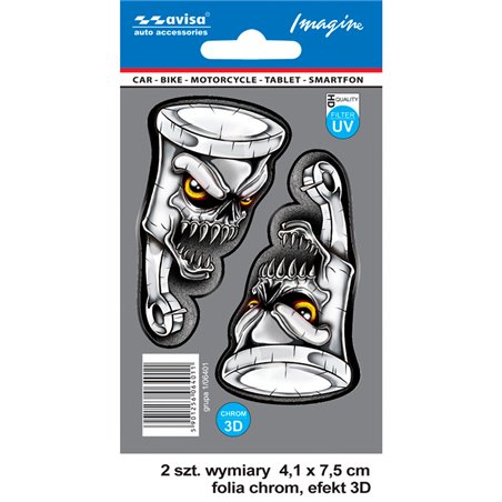 Autocollant AutoTattoo Angry Valves 3D Chrome - 4,1 x 7,5 cm