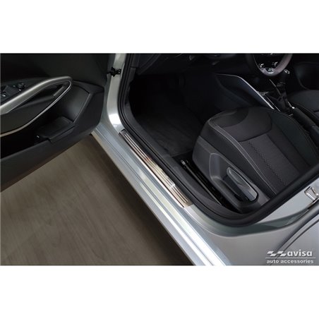 Seuils de portes inoxydable sur mesure pour Skoda Fabia IV Hatchback 2021- 'Lines' - 4-pièces