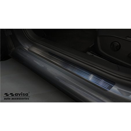 Seuils de portes inoxydable noir sur mesure pour Volkswagen Golf VIII HB/Variant 2020-2024 & FL 2024- Acier Brossé 'Lines' - 4-p