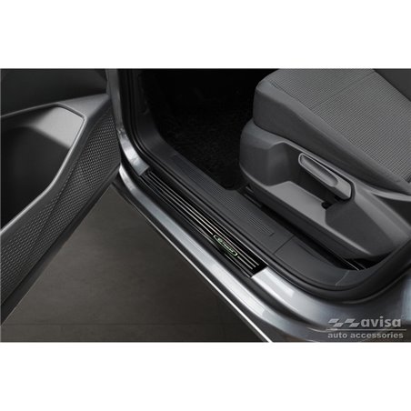 Seuils de portes inoxydable noir luisant sur mesure pour Volkswagen Caddy V 2020- 'E-Power' - 2-pièces